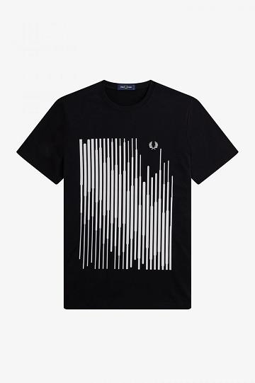 Black Fred Perry Sound Wave Graphic Men's T Shirts | PH 1764ZUTG